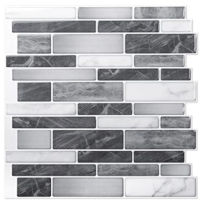 Art3d 10-Pack Marble Wall Tile Peel and Stick Backsplash, 12 x 12 in, Grey - color: Grey-white
