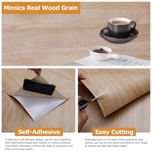 Peel and Stick Wallpaper Contact Paper Wood Natural Oak Wood Grain Contact Paper Thicken Textured for Cabinets and Drawers Countertops Waterproof Self Adhesive Vinyl 23.6" x 393" - color: Natural Oak, size: 23.6"W x 393"L