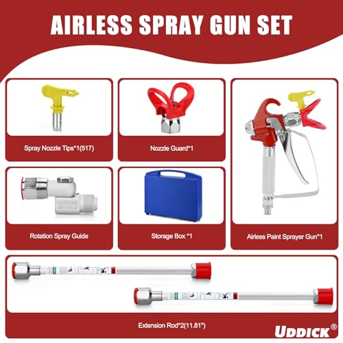7PCS Airless Paint Sprayer Gun Set with 3600 PSI Airless Paint Sprayer Gun,1 Nozzle Guard,1 Reversible 517 Spray Tips,2 Extension Wand,1 Swivel Joint and Spraying Equipment Storage Box - style: 7PCS Airless paint spray gun set