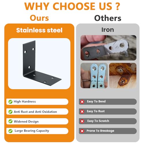 Alise 4Pcs Black Stainless Steel L Brackets Heavy Duty for Wood Furniture - color: Matte Black, size: 85x85MM