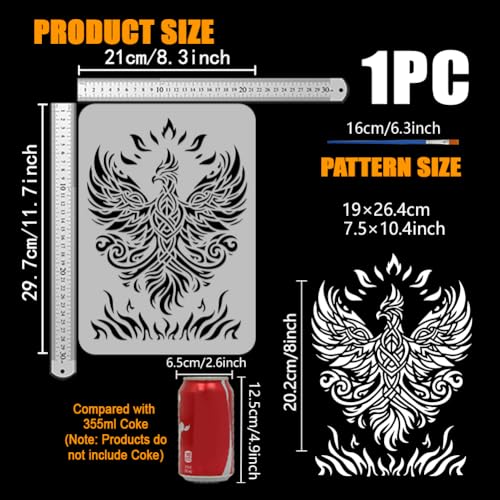 FINGERINSPIRE Phoenix Stencil for Adults Painting 8.3x11.7 inch with Paint Brush Reusable Fire Pattern Drawing Template Hollowed Keltic Knot Flame Phoenix Template Animal Theme Stencil for Adults - color: Phoenix