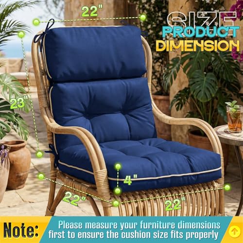 Patio Chair Cushions High Back 44"x22"x4" Thick (Blue) - color: Blue