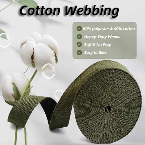 Cotton Webbing 1 Inch 5 Yards for Bag Strap Sewing Crafts, Olive - color: Olive