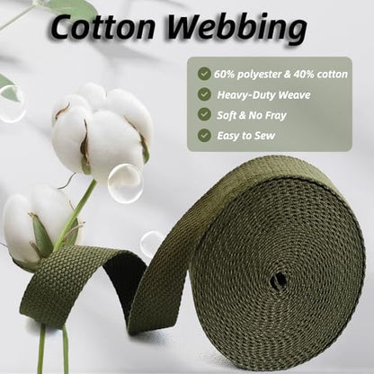 Cotton Webbing 1 Inch 5 Yards for Bag Strap Sewing Crafts, Olive - color: Olive