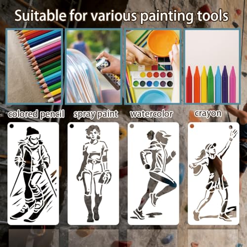 12 Sheets Women's Exercise Stencil for Painting, Woman Practicing Drawing Stencil Sports Theme Stencils Reusable Lady Motivational Template for Painting on Wall Wood Home Decor - style: Female Exercise