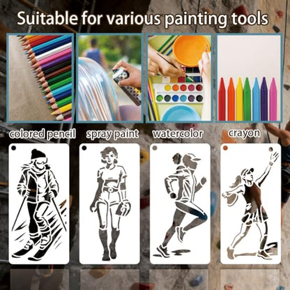 12 Sheets Women's Exercise Stencil for Painting, Woman Practicing Drawing Stencil Sports Theme Stencils Reusable Lady Motivational Template for Painting on Wall Wood Home Decor - style: Female Exercise