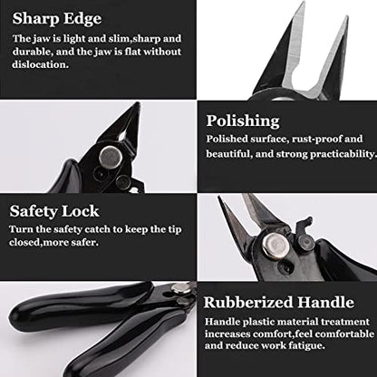 BOENFU 3.5 Inches Mini Cutter with Lock, Flush Cutters, Small Wire Snips, Micro Wire Cutter with Spring, Black - color: 3.5 Inches - Black Handle