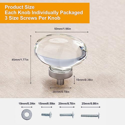 4 Pack Glass Cabinet Knobs and Pulls, Oval Crystal Cabinet Knobs for Dresser Drawers, Brushed Nickel Kitchen Egg Shape - color: Brushed Nickel, size: 4 Pack