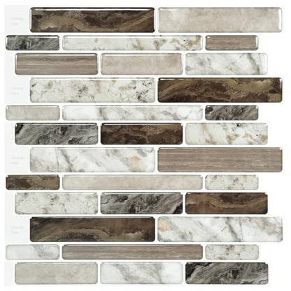 LONGKING Self-Adhesive Kitchen Backsplash, Marble Look Decorative Tiles (10 Tiles) (Multi) - color: Brown