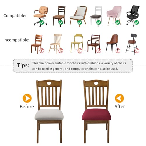 Fuloon Dining Chair Seat Covers Stretch Slipcovers, 6 Pack, Burgundy - color: Burgundy, size: Not Waterproof