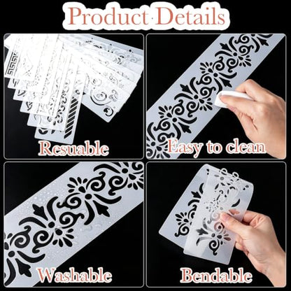 PAGOW 12pcs Floral Lace Stencils, Folk Art Stencils Flower Templates, White