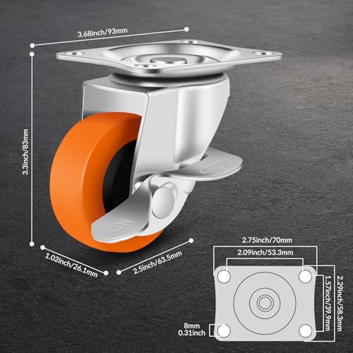 Caster Wheels, 2.5 Inch Casters Set of 8, Heavy Duty Caster with Brake - style: Orange-2.5"8pack
