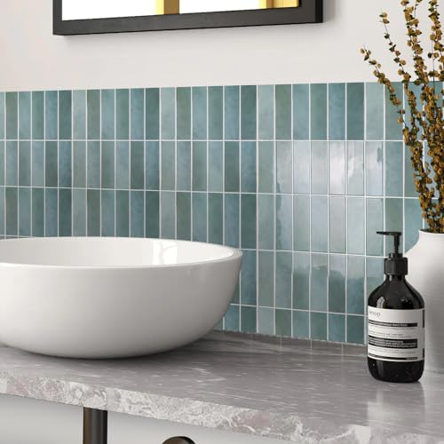 Alwayspon 12×12inch×10Pcs 2.5mm Thick Version Turquoise Marble Style 3D Vinyl Backsplash Tiles, Self-Adhesive Peel and Stick Wall Tile Stickers Stick on Subway Tiles for Kitchen Bathroom Wall - color: Turquoise