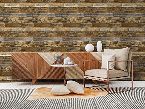 Brown Self-Adhesive Wood Contact Paper Peel and Stick Wood Wallpaper Decorative Wall Covering for Hall, Study, Bedroom, Kitchen, Removable Wall Decoration 17.5" x 236.2"