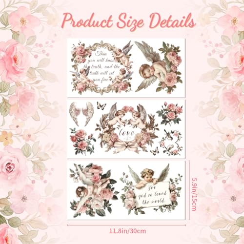 Peacoblue Flower and Angels Rub On Transfers for Furniture Craft 6"x12" - style: Retro Flower and Angels