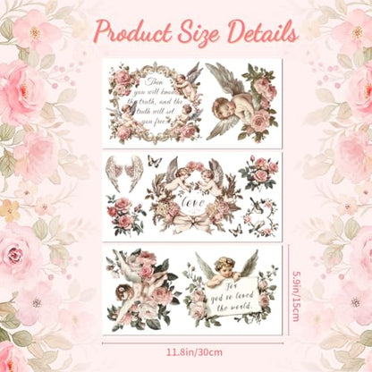 Peacoblue Flower and Angels Rub On Transfers for Furniture Craft 6"x12" - style: Retro Flower and Angels