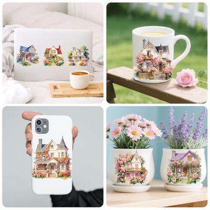 Peacoblue House Flowers Rub On Transfers for Craft, Transfer Sticker - style: Beautiful House with Flowers