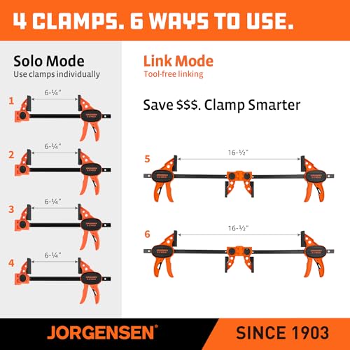 JORGENSEN E-Z Hold 4-Pack 6" 200LBS Light Duty Woodworking Bar Clamps - size: 4 Count (Pack of 1)