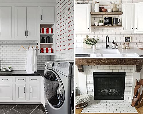 DICOFUN 1 Polished White Thick PVC Peel and Stick Backsplash, Ceramic Look Subway Tile Kitchen Backsplash Wall Tile - color: Polished White, size: 1 Sheet, 12"x12"x0.12"