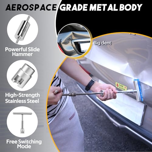 Super PDR Paintless Dent Repair Kit, Dent Puller Kit, Car Dent Removal Tools with Dent Lifter, Bridge Puller, Slide Hammer 2 in 1 T-Type Slide Hammer for Repair Door Ding, Creases and Hail Damage