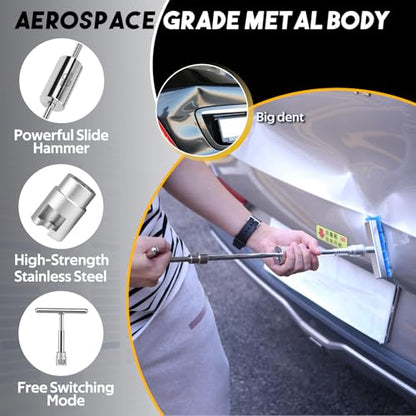 Super PDR Paintless Dent Repair Kit, Dent Puller Kit, Car Dent Removal Tools with Dent Lifter, Bridge Puller, Slide Hammer 2 in 1 T-Type Slide Hammer for Repair Door Ding, Creases and Hail Damage