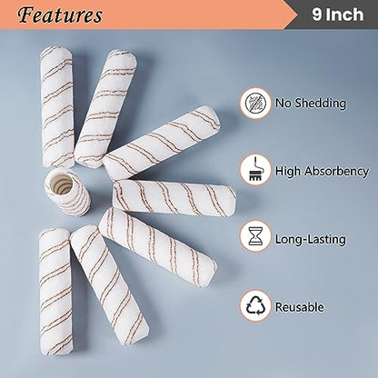 Mister Rui 9 Inch Paint Roller Kit with Microfiber Covers & Extension Pole - size: 11 Pack 9 Inch Paint Roller Kit & Extension Pole