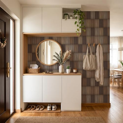 Chunlei Peel and Stick Wallpaper, Brown Grey Plaid Wood Grain Pattern, 236in x 17.7in, Waterproof Vinyl, Removable Reusable, Eco-Friendly, for Bedroom Living Room Rental Apartment - color: Beige02, size: 17.7" x 236.2"