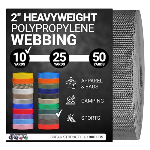 Strapworks Heavyweight Polypropylene Webbing - Heavy Duty Poly Strapping for Outdoor DIY Gear Repair - color: Charcoal, size: 2" x 10 yard