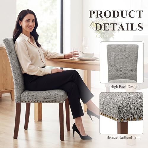 COLAMY Upholstered Parsons Dining Chairs Set of 4, Fabric Dining Room Kitchen Side Chair with Nailhead Trim and Wood Legs - Boho - color: F-boho, size: Set of 4