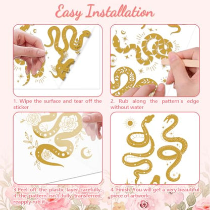 Peacoblue Golden Snake Rub On Transfers for Furniture Craft 6"x12" - style: Golden Snake