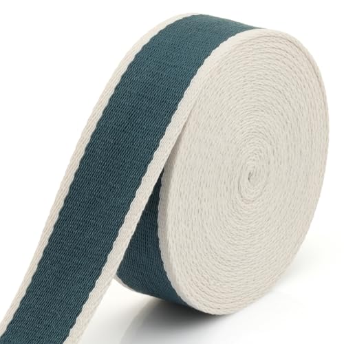 CRAFTMEMORE 1 1/2 Inches Cotton Webbing Strap, Two Tone Heavy Webbing Straps for Arts and Crafts, Luxury Bag Strap (5 Yards, Ocean-Ivory) - color: Ocean, size: 5 Yards