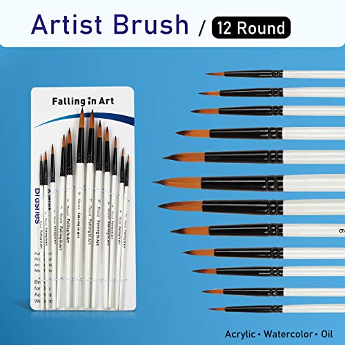 Falling in Art 12 PCS Professional Round Paint Brushes Set - style: 12 Pcs Round