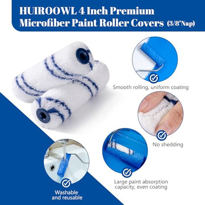 4 Inch Microfiber Paint Roller, 3/8" Nap, 300 Pack - size: 4 Inch Paint Roller Kit, 300 Pack