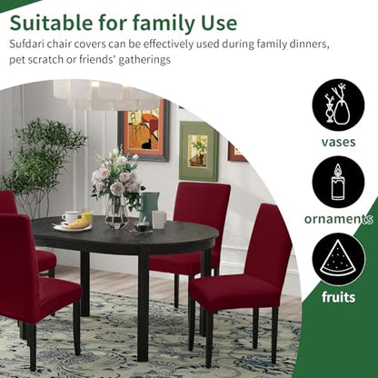 Sufdari Dining Room Chair Covers Set of 4, Burgundy Non-Slip Spandex Stretch Dining Chair Slipcovers for Dining Room, Hotel (Large) - color: .Burgundy, size: L-4 PC