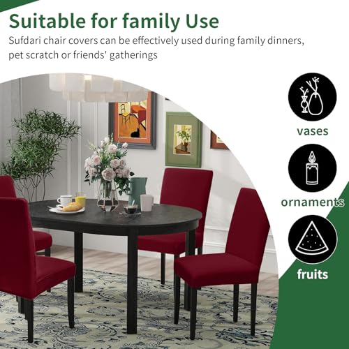 Sufdari Dining Room Chair Covers - Burgundy Spandex Slipcovers for 6 Dining Chairs, Non-Slip, Stretch Fit, Hotel Size - color: .Burgundy, size: L-6 PC