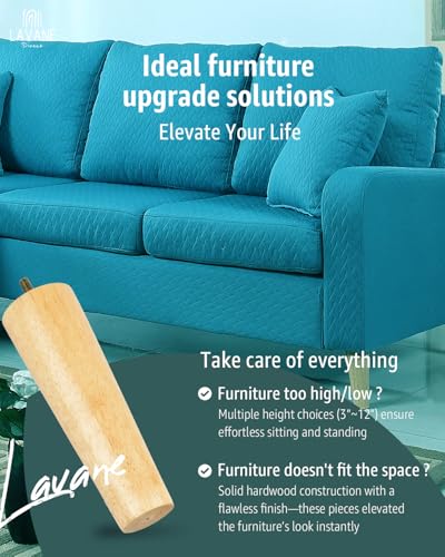 La Vane 3 inch / 8cm Solid Wood Furniture Legs - Tapered Replacement Feet with 5/16 inch Thread & Mounting Plates - Set of 4 for Sofa, Couch, Cabinet, Ottoman - color: Tapered, size: 4PCS - 3.15" / 8cm