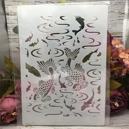 TIAMECH A4 Reusable Double Fish Stencil for Painting - style: Double Fish