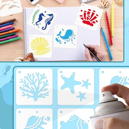 JULMELON 20 Pcs Summer Beach Stencils for Painting Ocean Sea Creatures - style: Sea Life Stencils