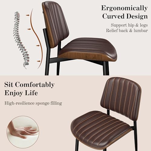 REONEY Dining Chairs Set of 4, Mid-Century Modern Kitchen Chairs, Brown - color: Dark Brown Vertical Stripes