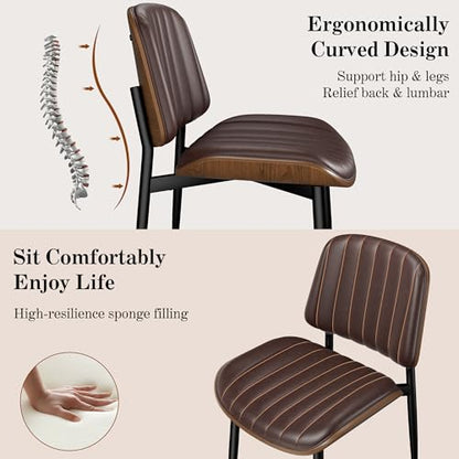 REONEY Dining Chairs Set of 4, Mid-Century Modern Kitchen Chairs, Brown - color: Dark Brown Vertical Stripes