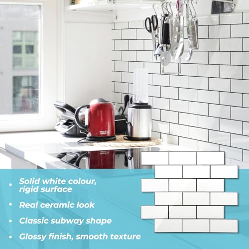 STICKGOO Peel and Stick Backsplash on Subway Tile, Glossy White - color: Polished White With Black Grout