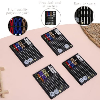 Bruislard 4 Boxes Quick Fix Sewing Kit Mini Needle and Thread kit Easy Pre Threaded for Hand Sewing Small Home Travel Sewings Box with Pin Button