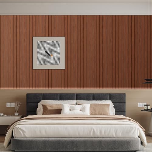 Arthome Peel and Stick Slat Wall Panels 15.7 "x120,Self-Adhesive PVC Wood Grain Wallpaper Panel,3D Thick Faux Soundproof Backsplash Accent Wall Tile for Walls & Furniture (Walnut Coverage 13 Sq.ft) - color: Walnut, size: 15.7" x 120"