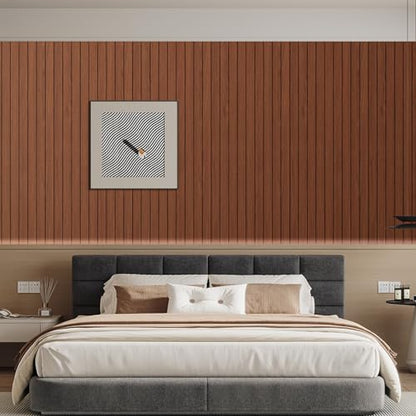Arthome Peel and Stick Slat Wall Panels 15.7 "x120,Self-Adhesive PVC Wood Grain Wallpaper Panel,3D Thick Faux Soundproof Backsplash Accent Wall Tile for Walls & Furniture (Walnut Coverage 13 Sq.ft) - color: Walnut, size: 15.7" x 120"