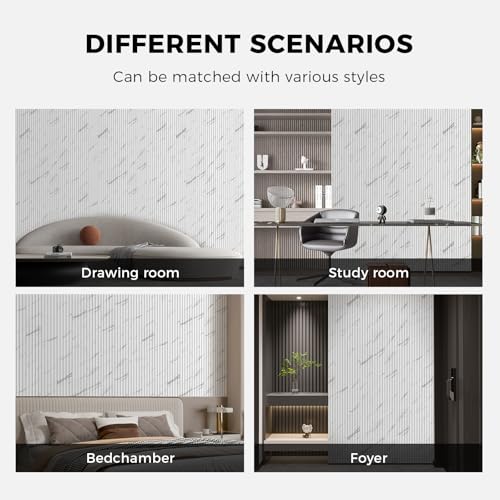 OUZUGIE WPC Acoustic Slat Wall Paneling, 8-Pack 96 x 6 Inches - color: White, size: (Low)96“ x 6"