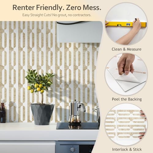 STICKGOO Peel and Stick Backsplash Tiles, 12 x 12 in, White/Yellow Slate - color: Beige Yellow +Matt Pure White