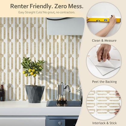 STICKGOO Peel and Stick Backsplash Tiles, 12 x 12 in, White/Yellow Slate - color: Beige Yellow +Matt Pure White