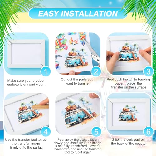 Dispowreath 16 Pcs Summer Hawaii Rub on Transfer Travel, 6x6 Ocean - style: Summer Travel