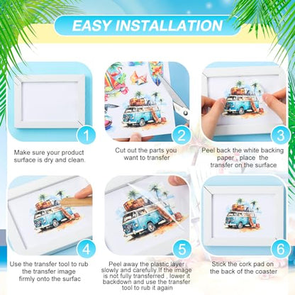 Dispowreath 16 Pcs Summer Hawaii Rub on Transfer Travel, 6x6 Ocean - style: Summer Travel