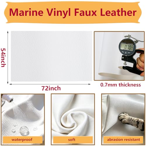 CDY Marine Vinyl Upholstery Fabric: 54"x72" Soft Grain Faux Leather Durable - color: White, size: 2Yard（54"x72"）